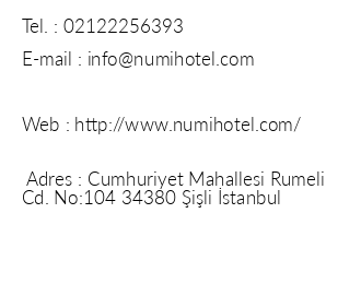 Numi Hotel iletiim bilgileri